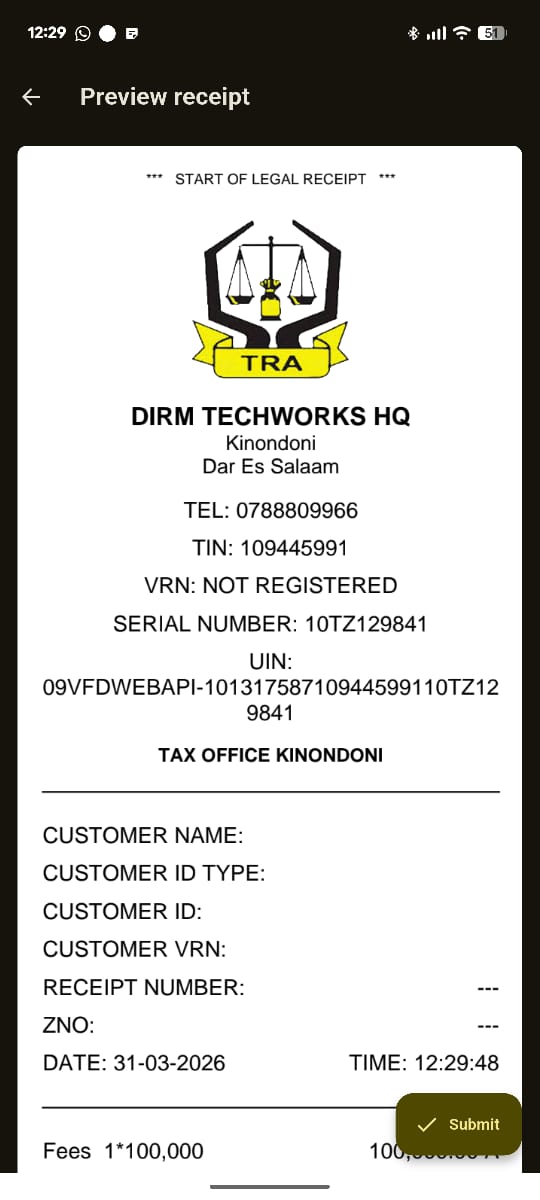 Receipt Preview Screen